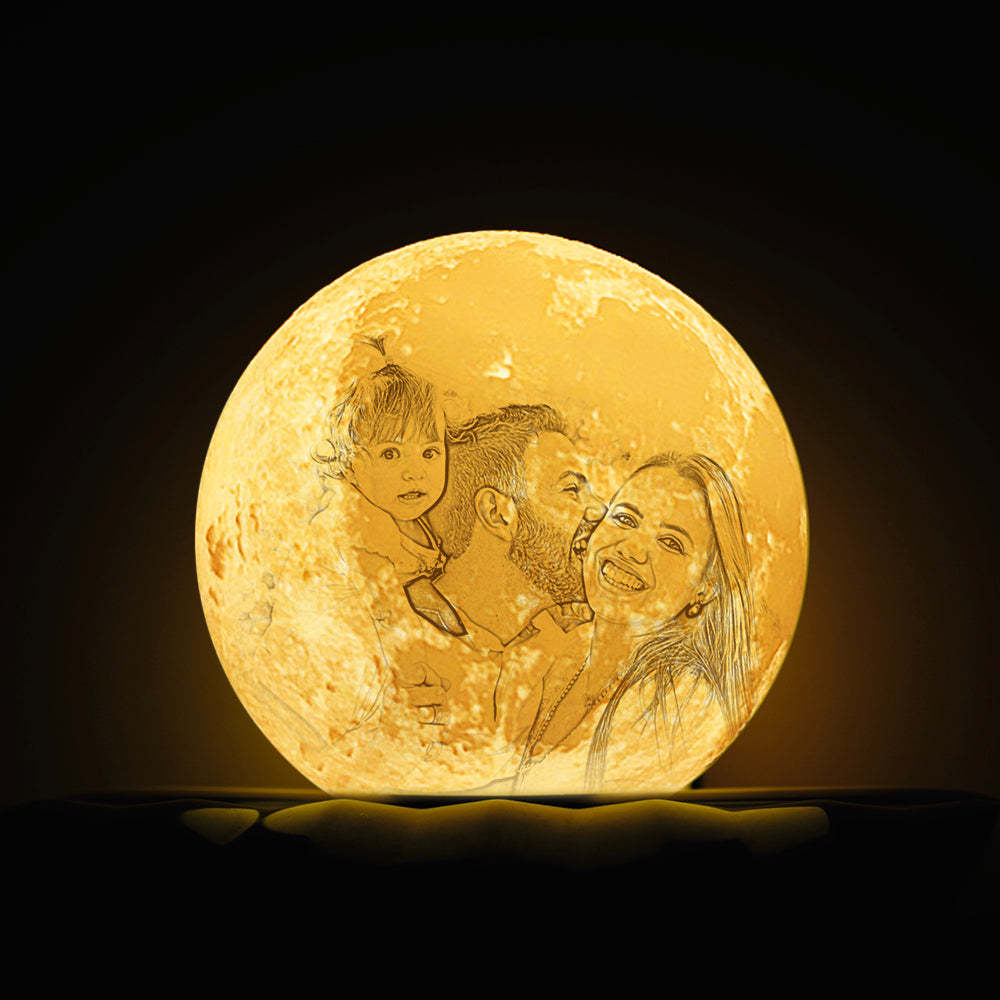 Custom Photo Engraved 3D Printing Moon Lamp, Best Gifts Idea For Family - Tap Three Colors - MyMoonLampAu
