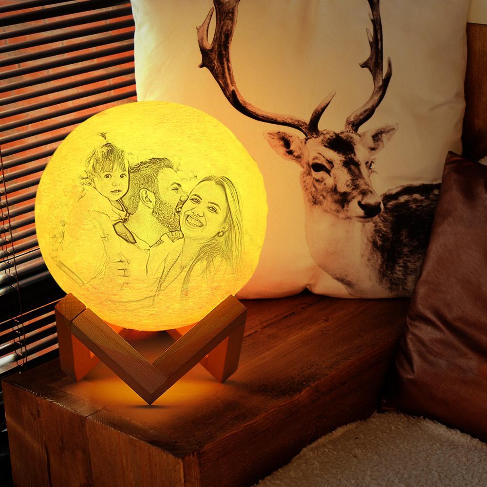 Custom 3D Printing Moon Lamp with Photo of Family - Tap Three Colors - MyMoonLampAu