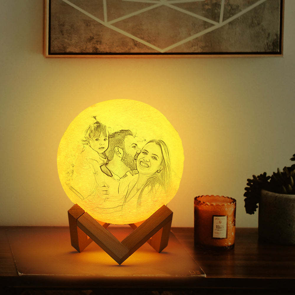 Custom Photo Engraved 3D Printing Moon Lamp, Best Gifts Idea For Family - Tap Three Colors - MyMoonLampAu