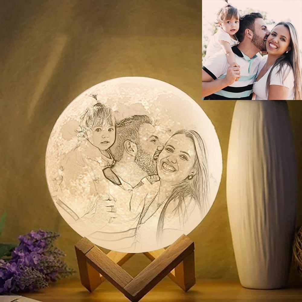 Custom 3D Printing Moon Lamp with Photo of Lover Tap Three Colors