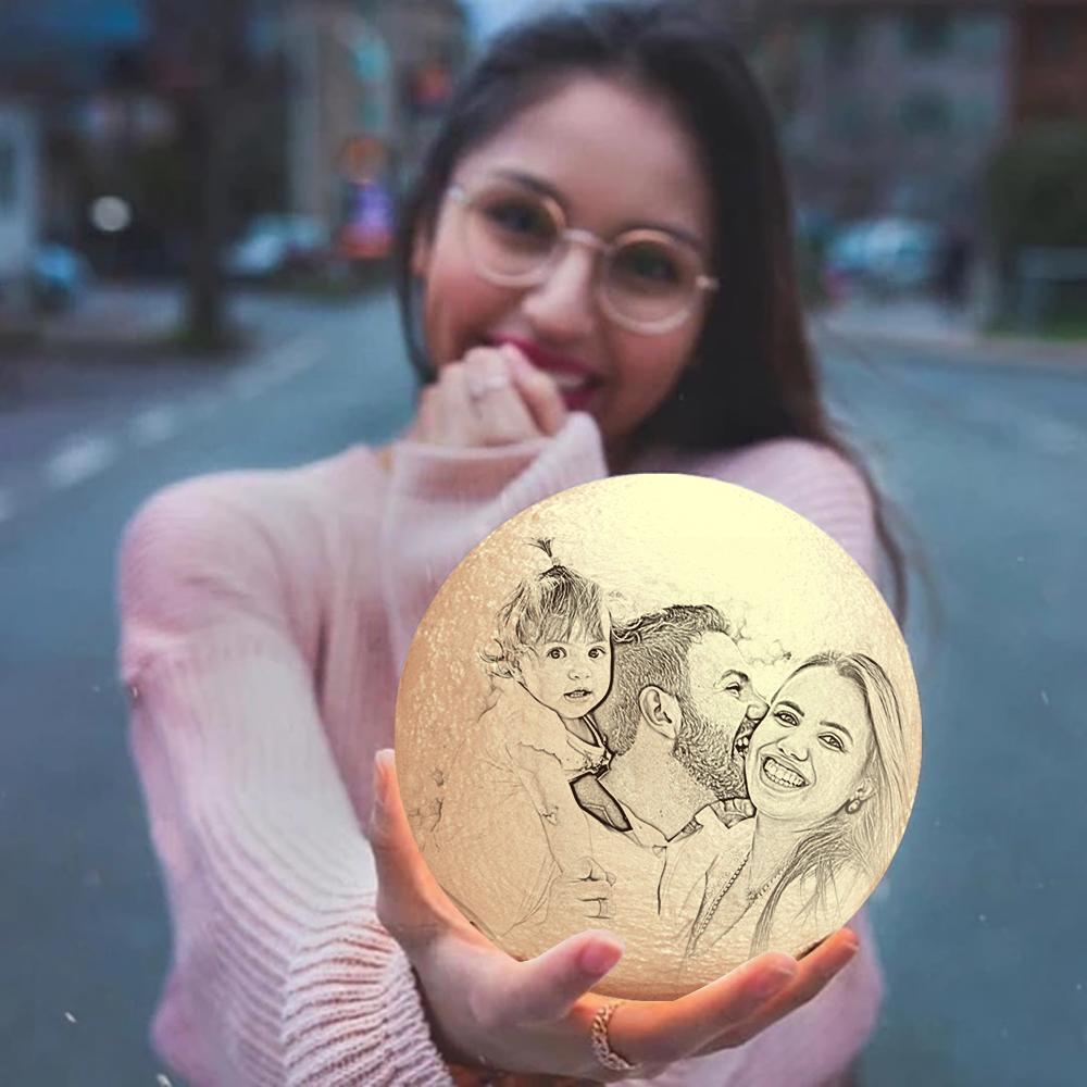 Custom 3D Printing Moon Lamp with Photo of Family - Tap Three Colors - MyMoonLampAu
