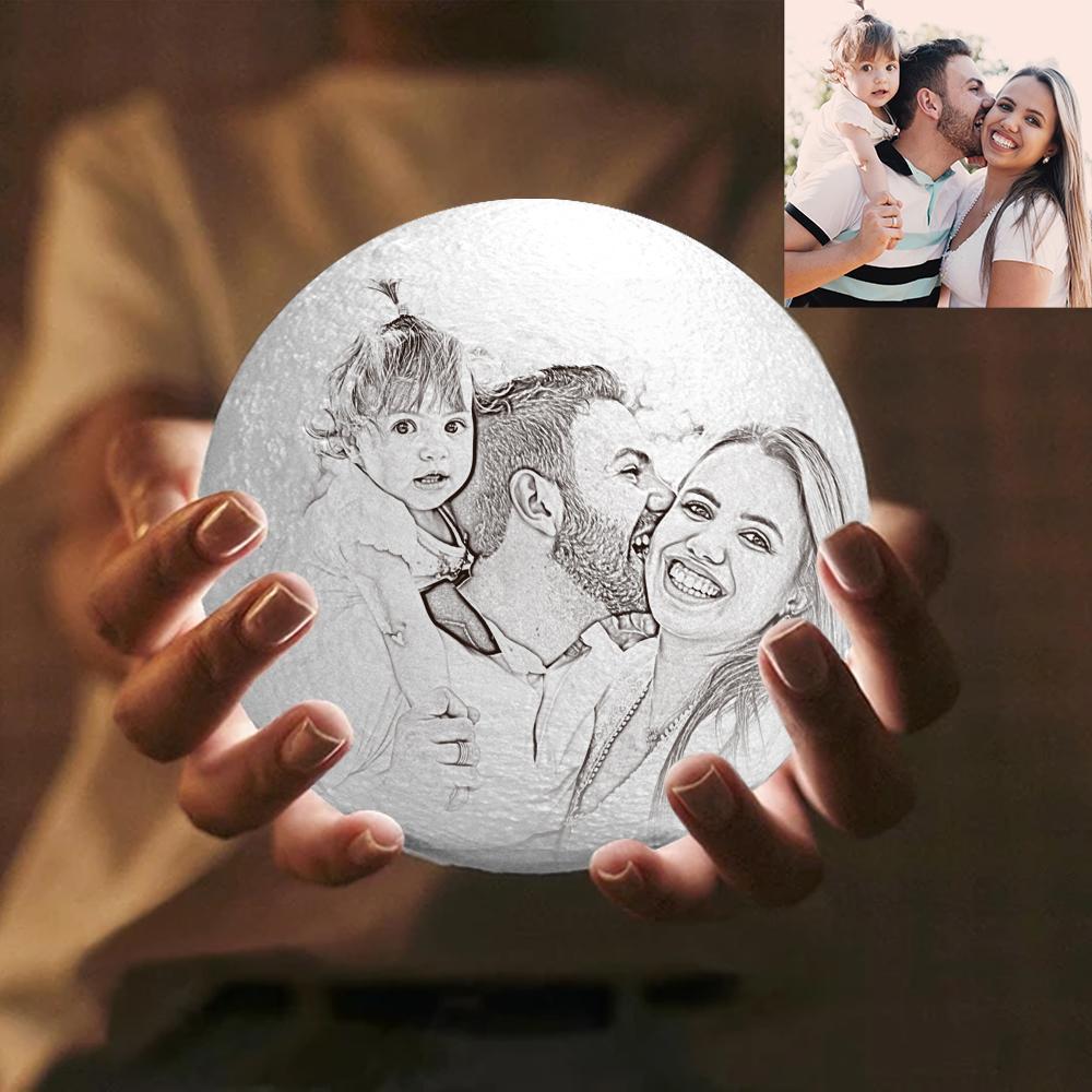 Custom 3D Printing Moon Lamp with Photo of Family - Tap Three Colors - MyMoonLampAu