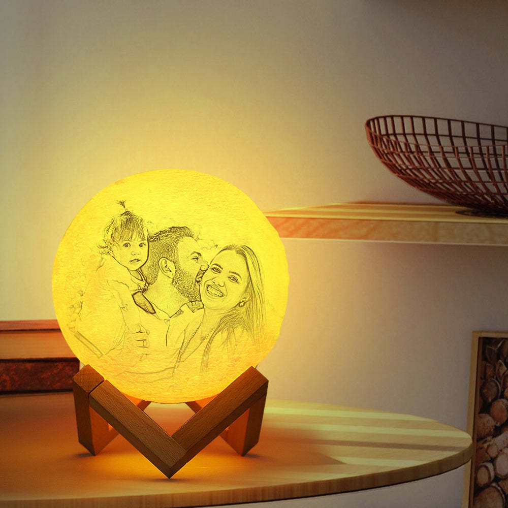 Custom Photo Engraved 3D Printing Moon Lamp, Best Gifts Idea For Family - Tap Three Colors - MyMoonLampAu