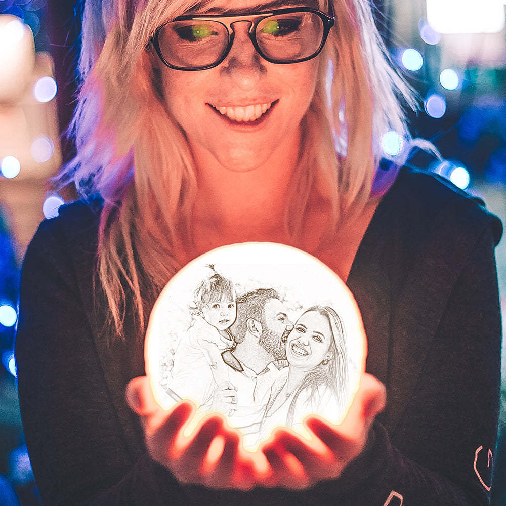 Custom Photo Engraved 3D Printing Moon Lamp, Best Gifts Idea For Family - Tap Three Colors - MyMoonLampAu