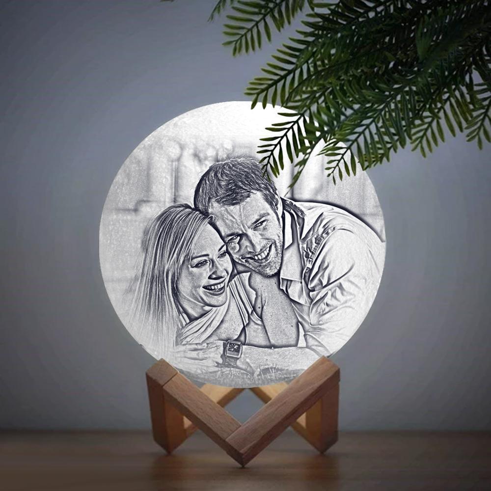 Custom Photo Engraved 3D Printing Moon Lamp, Creative Idea For Lover - Tap Three Colors