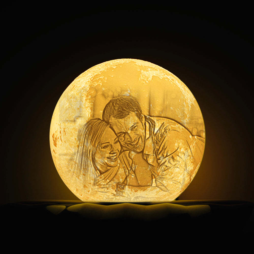 Custom Photo Engraved 3D Printing Moon Lamp, Creative Idea For Lover - Tap Three Colors - MyMoonLampAu