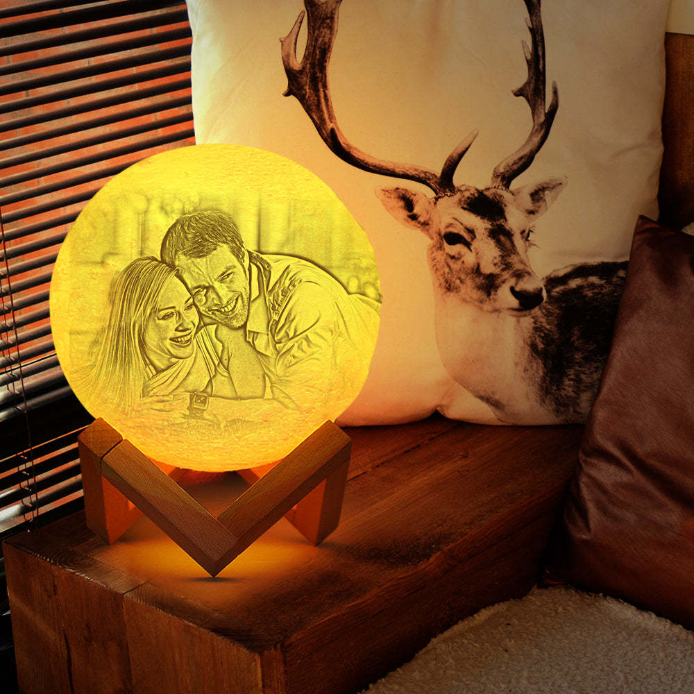 Custom Photo Engraved 3D Printing Moon Lamp, Creative Idea For Lover - Tap Three Colors - MyMoonLampAu