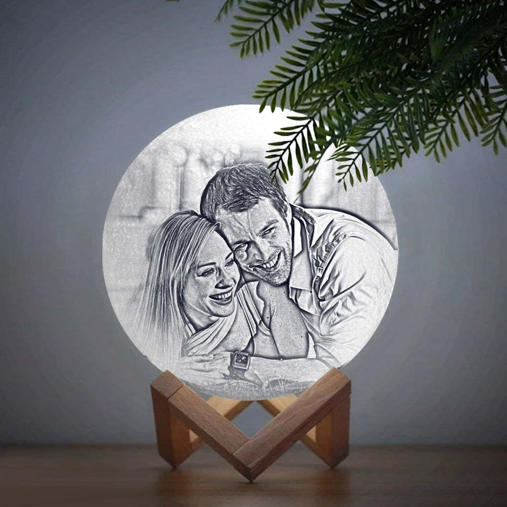 Custom Photo Engraved 3D Printing Moon Lamp, Creative Idea For Lover - Tap Three Colors - MyMoonLampAu