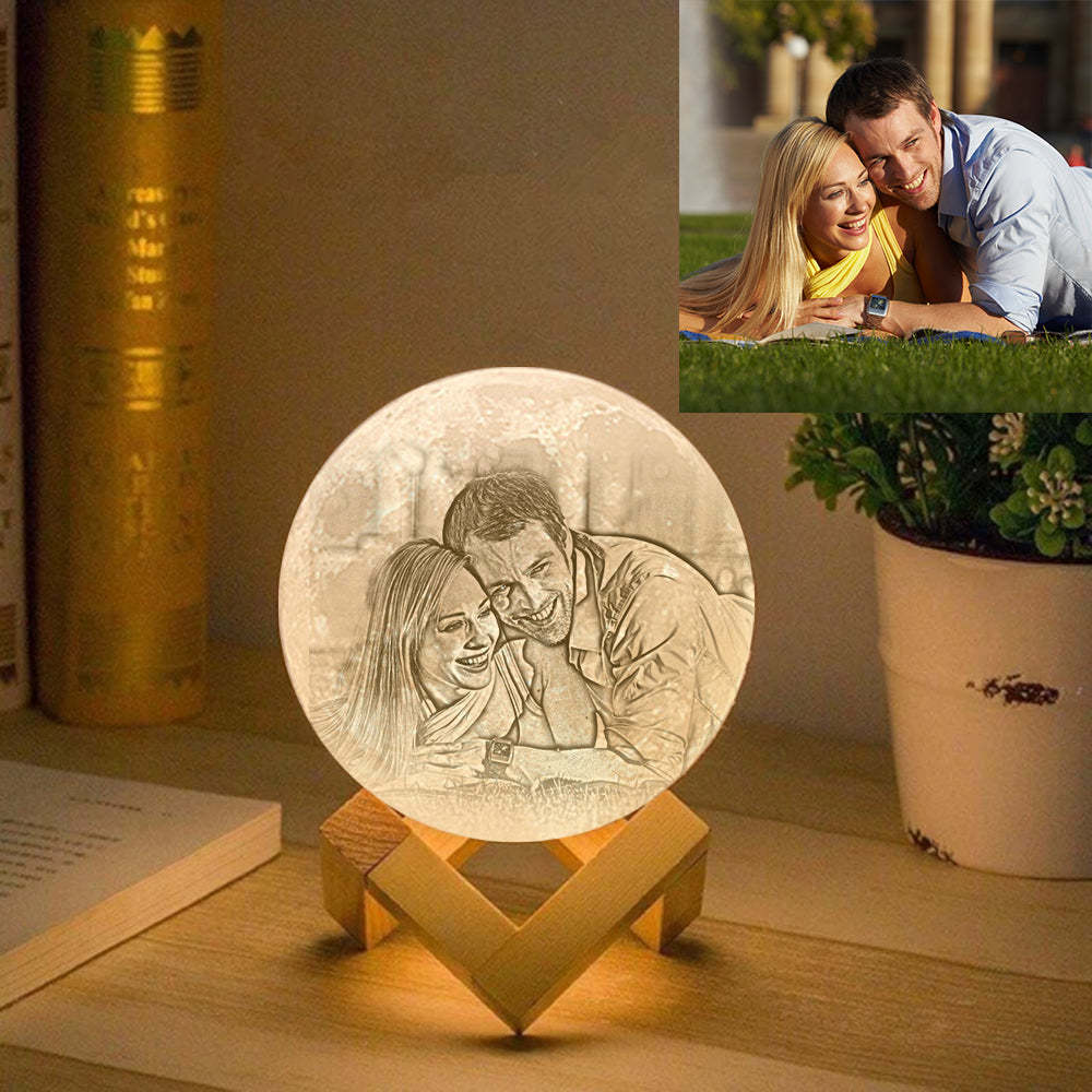 Custom Photo Engraved 3D Printing Moon Lamp, Creative Idea For Lover - Tap Three Colors - MyMoonLampAu