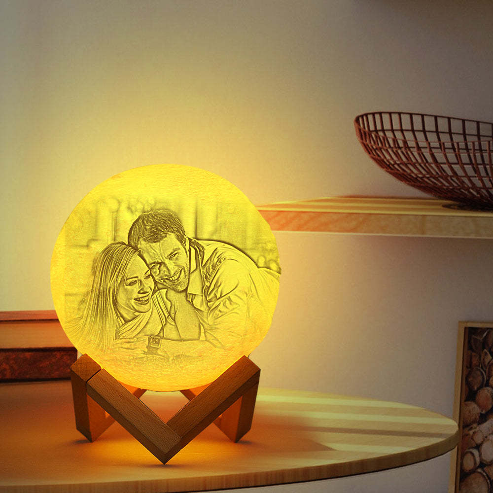 Custom Photo Engraved 3D Printing Moon Lamp, Creative Idea For Lover - Tap Three Colors - MyMoonLampAu