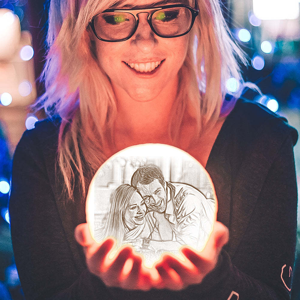 Custom Photo Engraved 3D Printing Moon Lamp, Creative Idea For Lover - Tap Three Colors - MyMoonLampAu