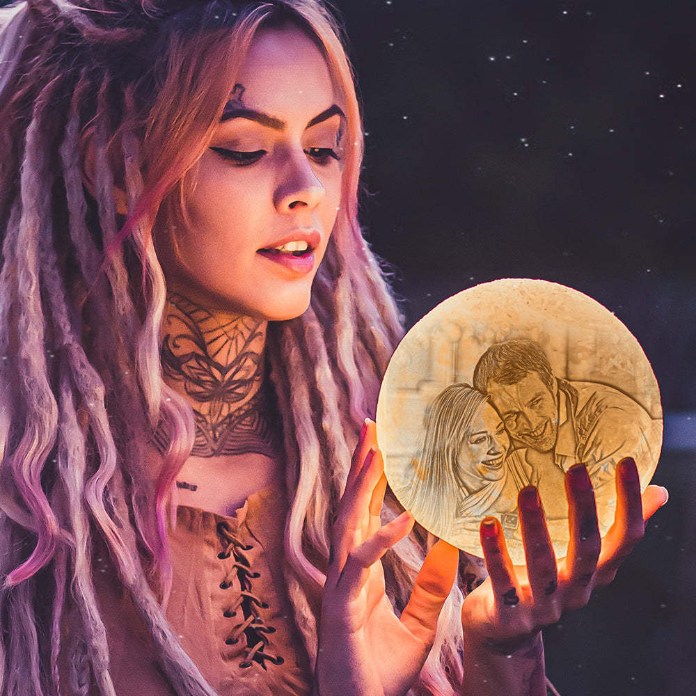 Custom Photo Engraved 3D Printing Moon Lamp, Creative Idea For Lover - Tap Three Colors - MyMoonLampAu