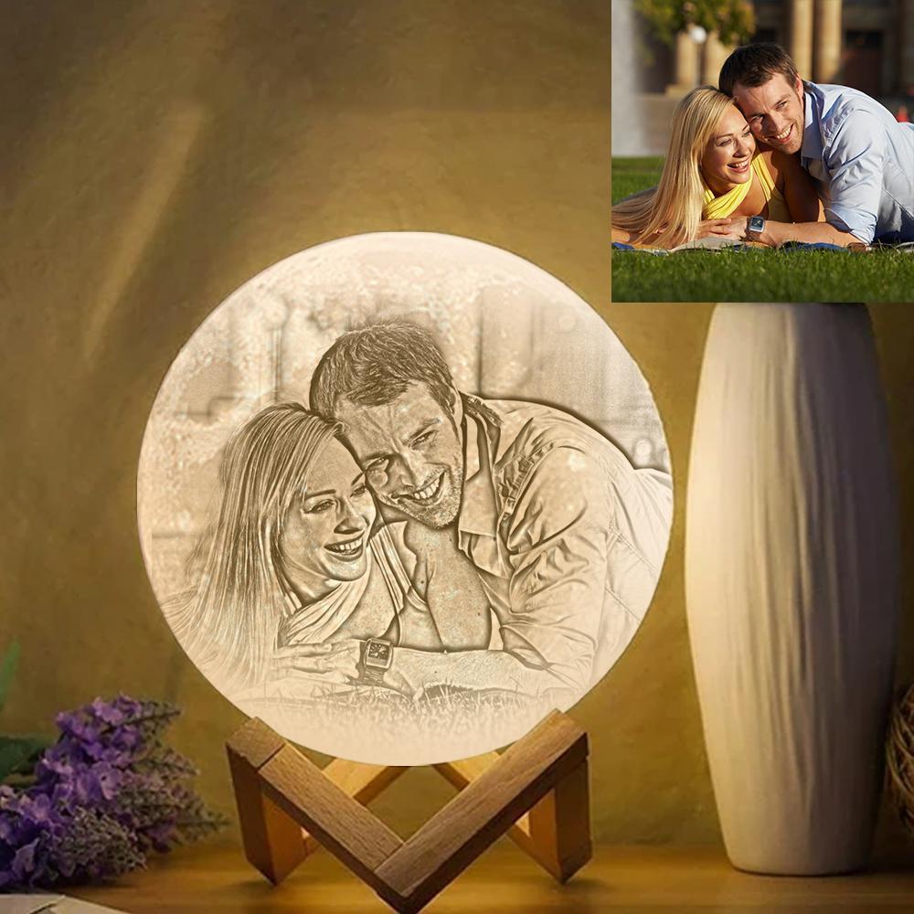 Custom Photo Engraved 3D Printing Moon Lamp, Creative Idea For Lover - Tap Three Colors