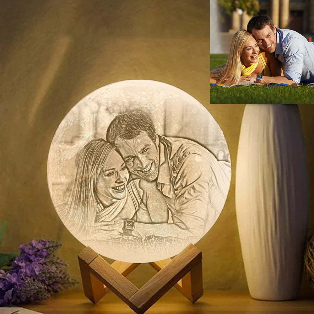 Custom Photo Engraved 3D Printing Moon Lamp, Creative Idea For Lover - Tap Three Colors - MyMoonLampAu