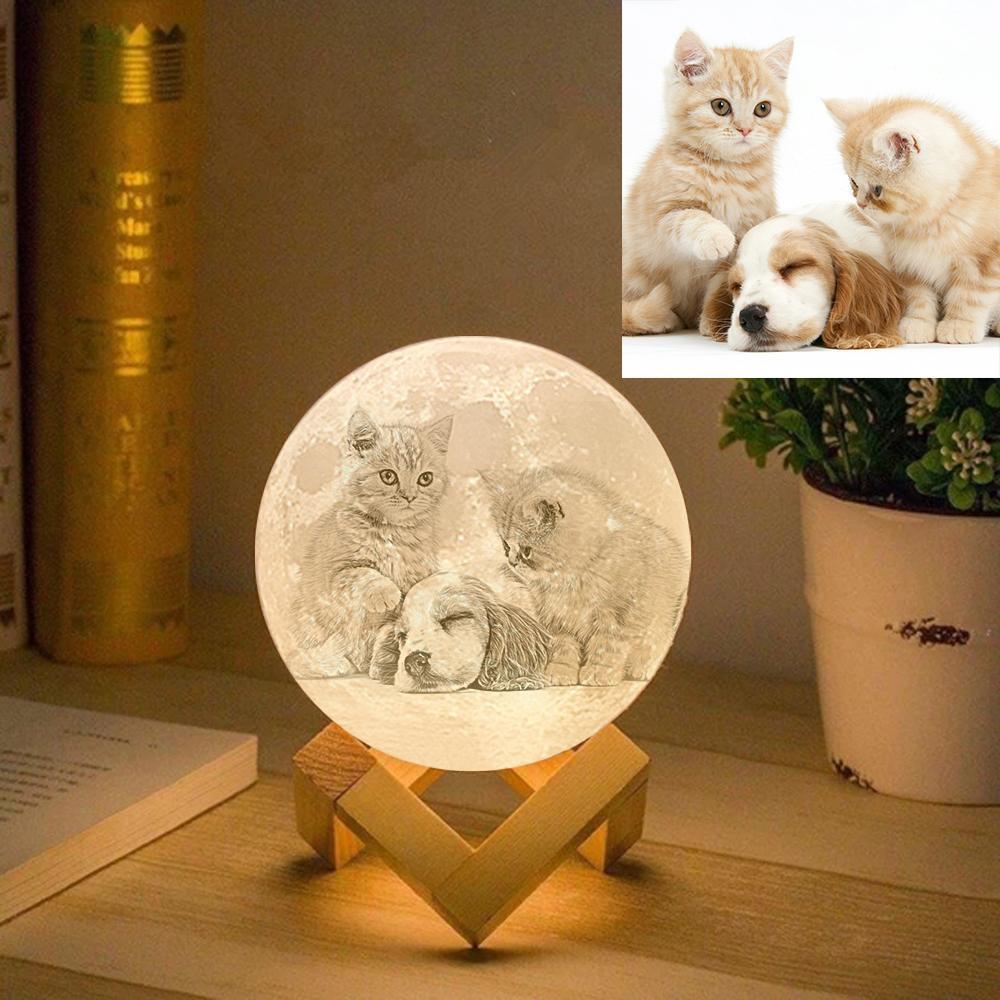 Custom Pet Photo Engraved 3D Printing Moon Lamp, Creative Idea Gift - Tap Three Colors