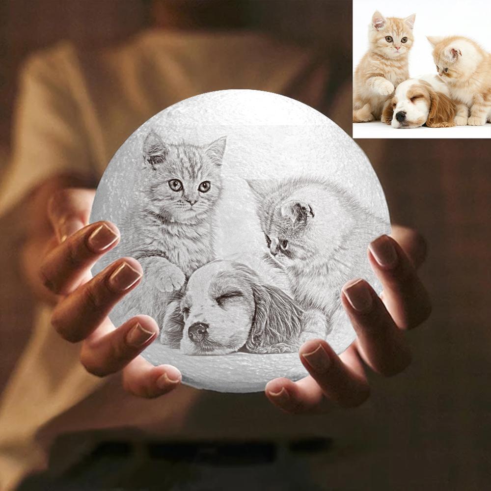 Custom Pet Photo Engraved 3D Printing Moon Lamp, Creative Idea Gift - Tap Three Colors