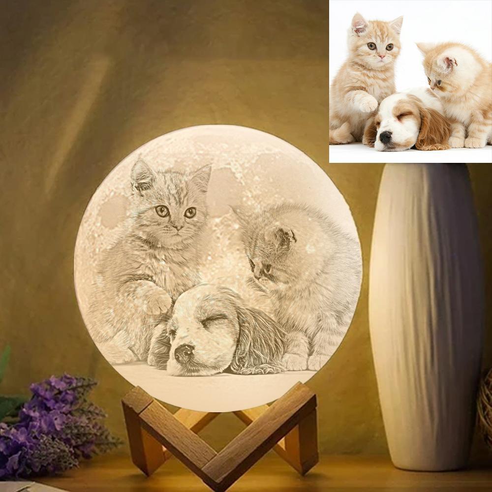 Custom Pet Photo Engraved 3D Printing Moon Lamp, Creative Idea Gift - Tap Three Colors