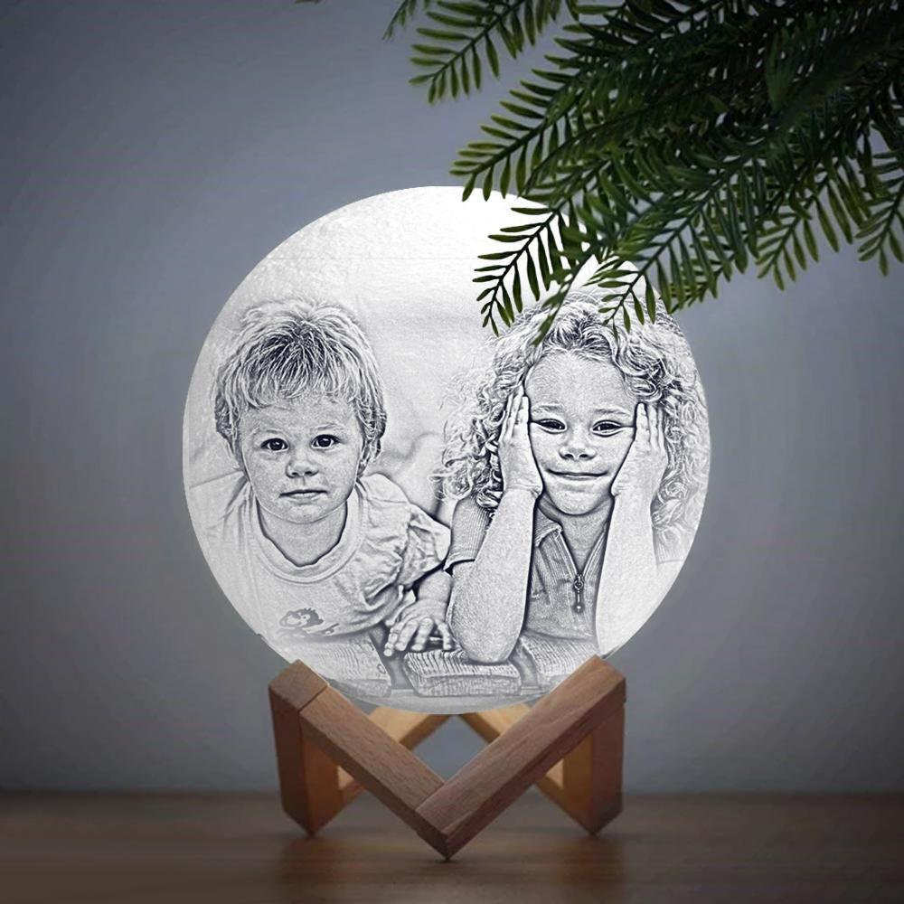 Custom Photo Engraved 3D Printing Moon Lamp, Creative Idea For Friend - Tap Three Colors