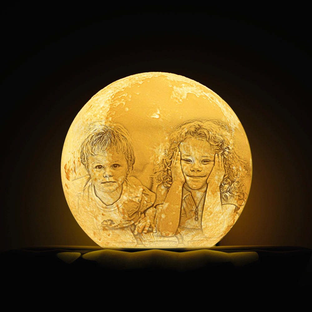 Custom Photo Engraved 3D Printing Moon Lamp, Creative Idea For Friend - Tap Three Colors - MyMoonLampAu
