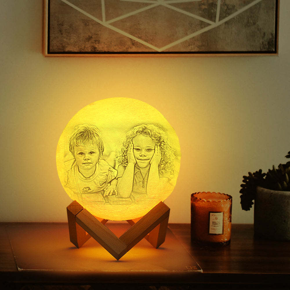 Custom Photo Engraved 3D Printing Moon Lamp, Creative Idea For Friend - Tap Three Colors - MyMoonLampAu