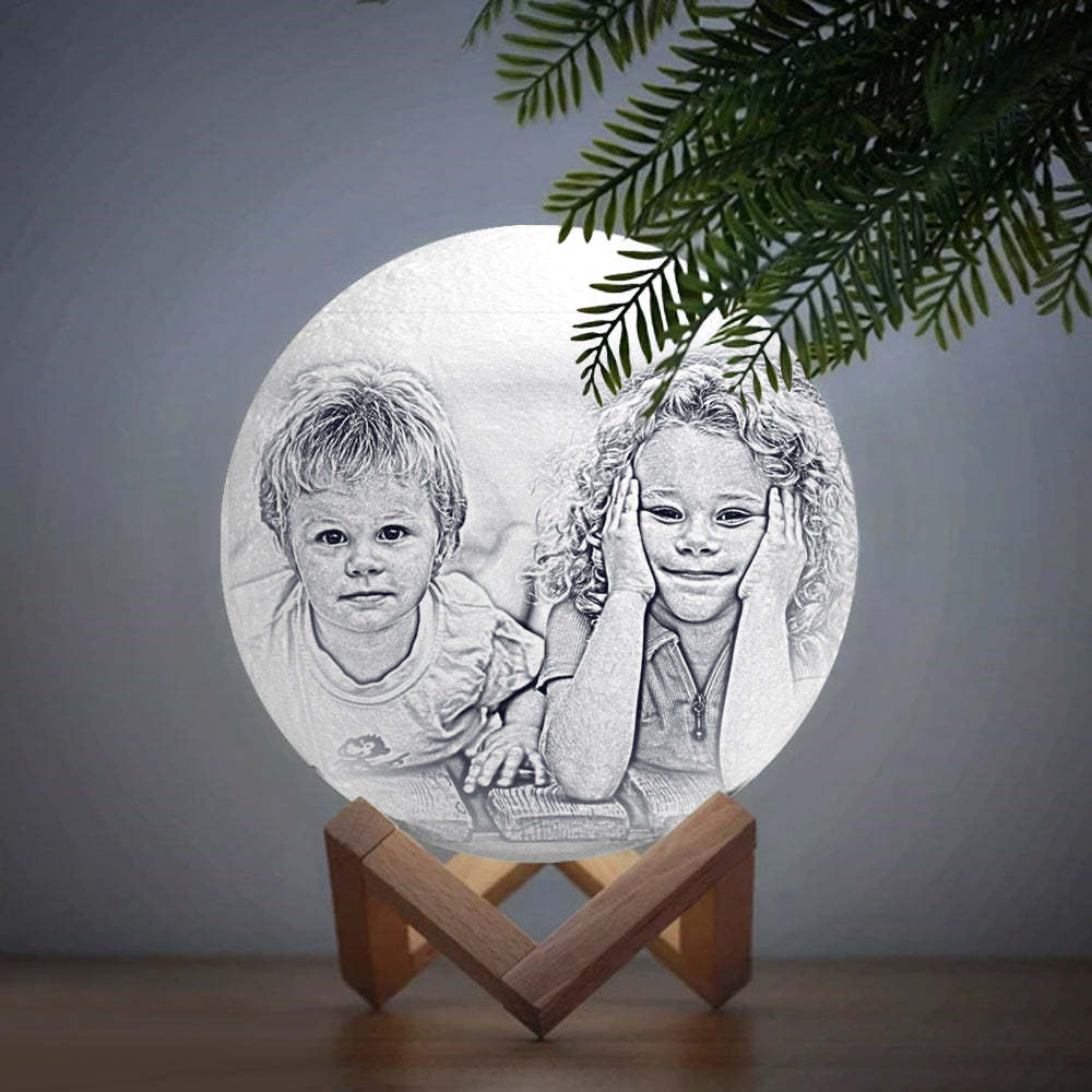 Custom Photo Engraved 3D Printing Moon Lamp, Creative Idea For Friend - Tap Three Colors - MyMoonLampAu