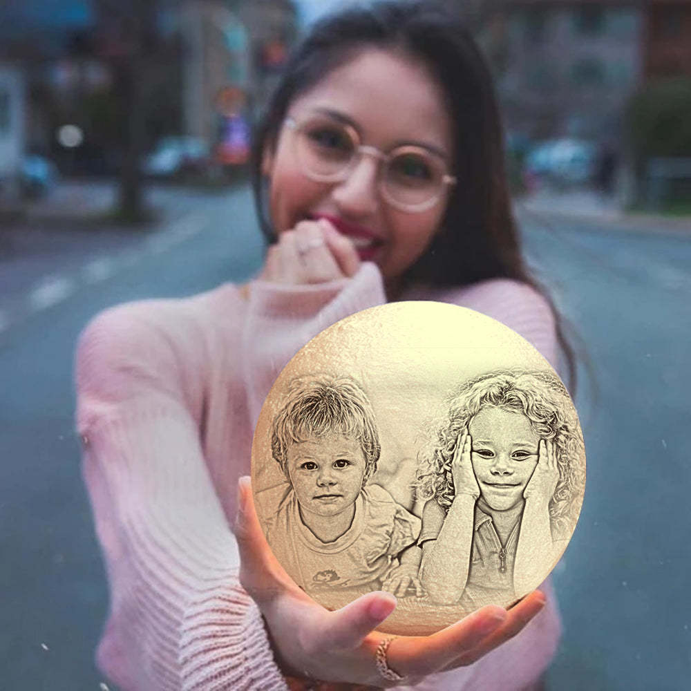 Custom Photo Engraved 3D Printing Moon Lamp, Creative Idea For Friend - Tap Three Colors - MyMoonLampAu