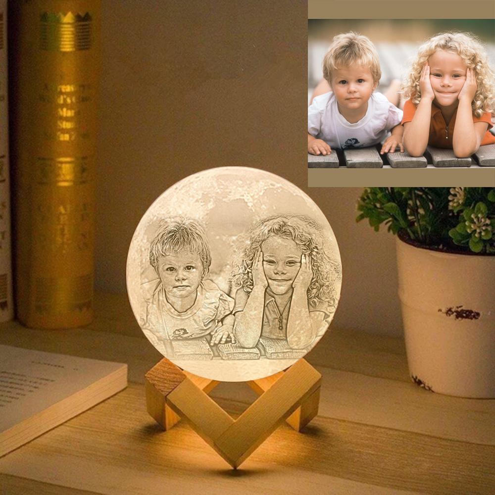 Custom Photo Engraved 3D Printing Moon Lamp, Creative Idea For Friend - Tap Three Colors