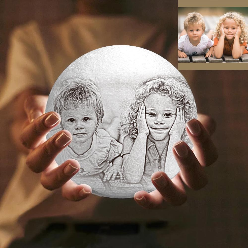 Custom Photo Engraved 3D Printing Moon Lamp, Creative Idea For Friend - Tap Three Colors