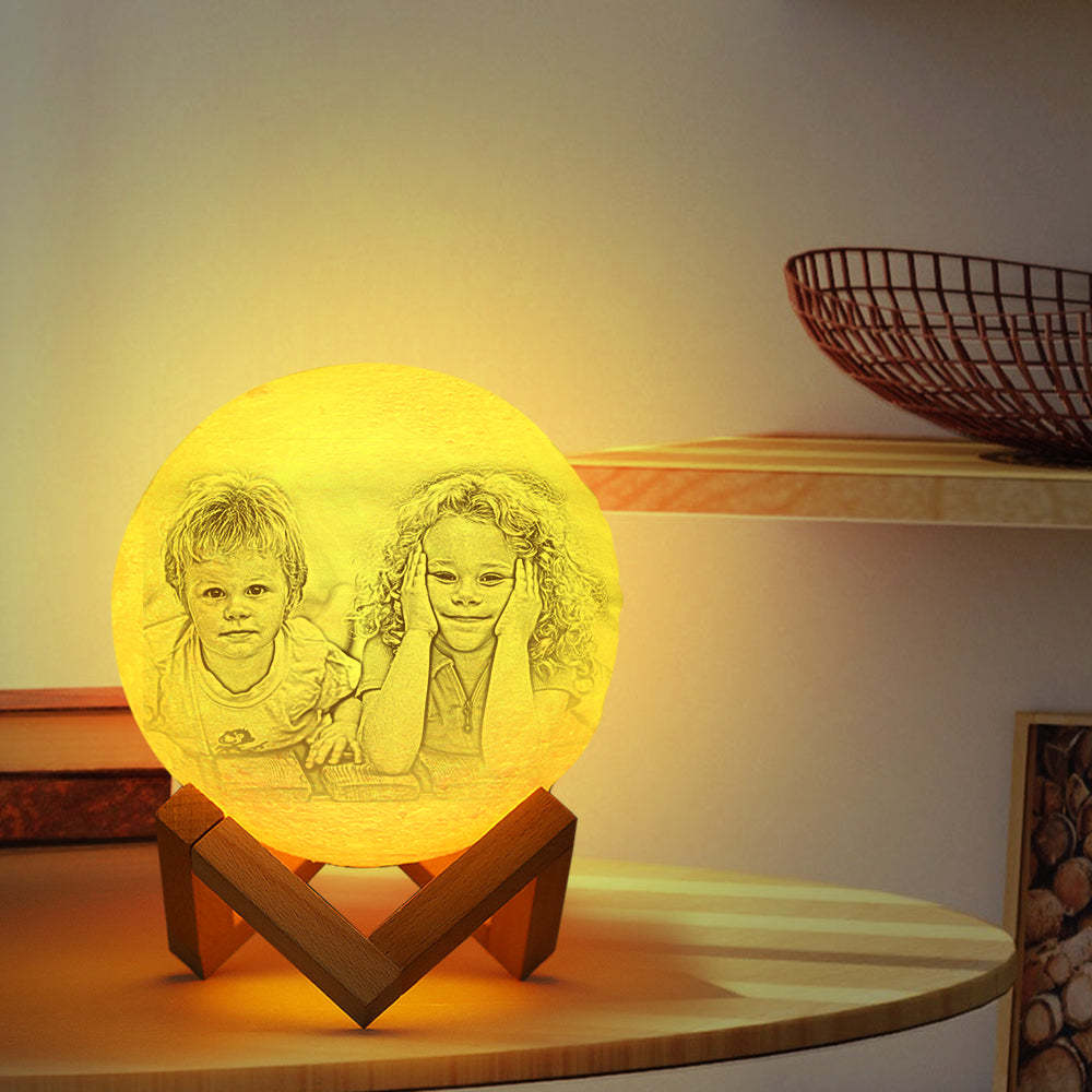 Custom Photo Engraved 3D Printing Moon Lamp, Creative Idea For Friend - Tap Three Colors - MyMoonLampAu