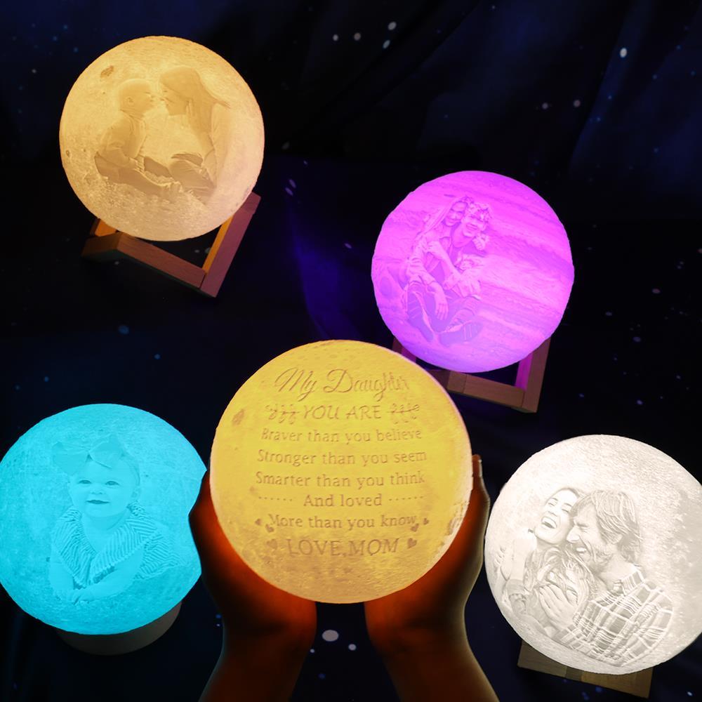 2 Colors Custom 3D Printed Photo Moon Lamp Engraved with Your Names