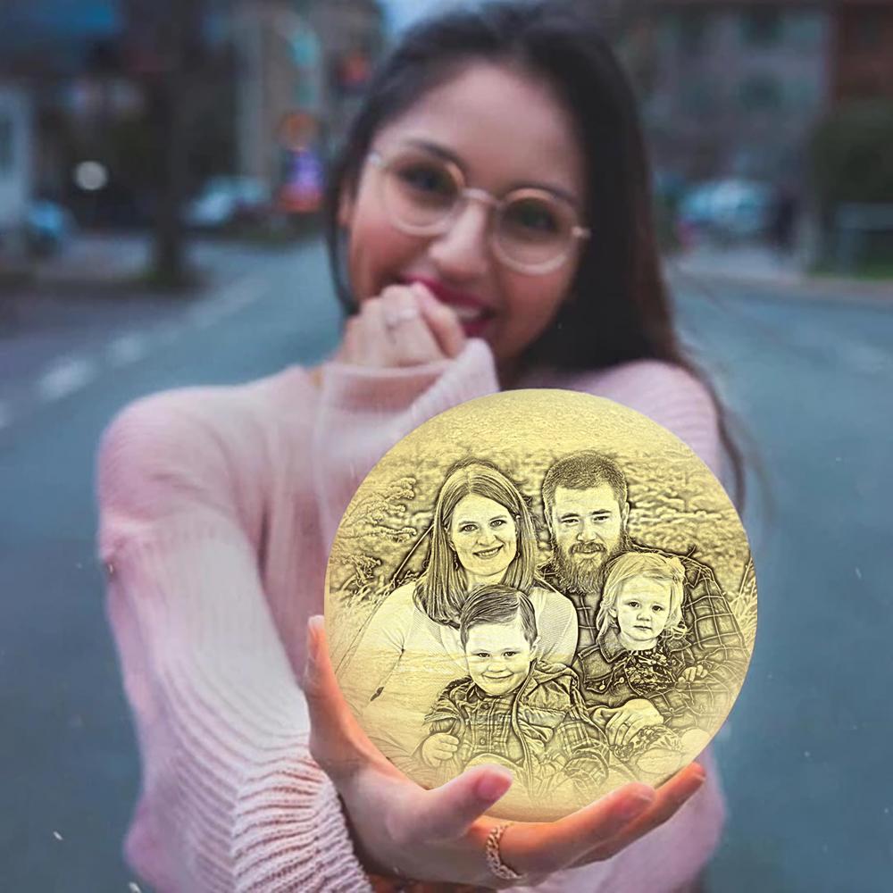 3D Printed Jupiter Lamp Personalized Happy Family - Touch Three Colors (10-20cm) - MyMoonLampAu