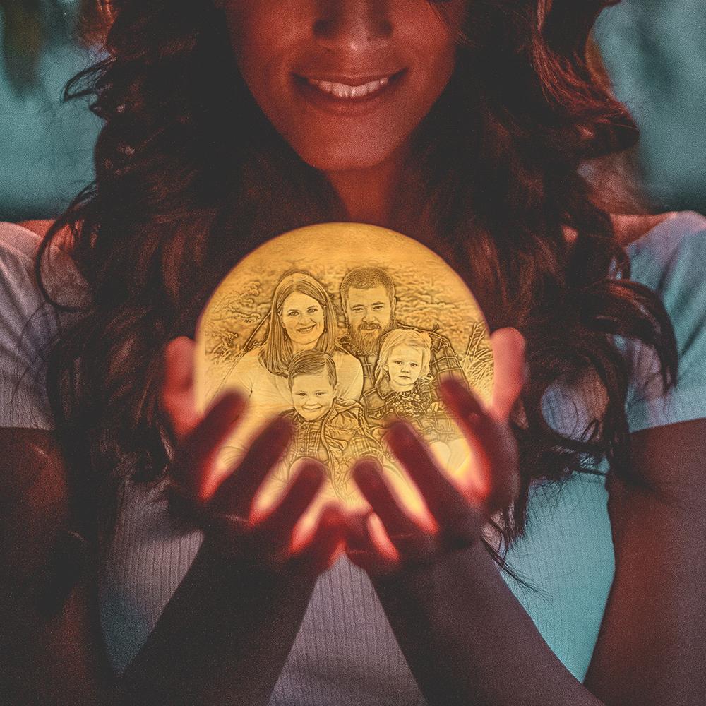 3D Printed Jupiter Lamp Personalized Happy Family - Touch Three Colors (10-20cm) - MyMoonLampAu