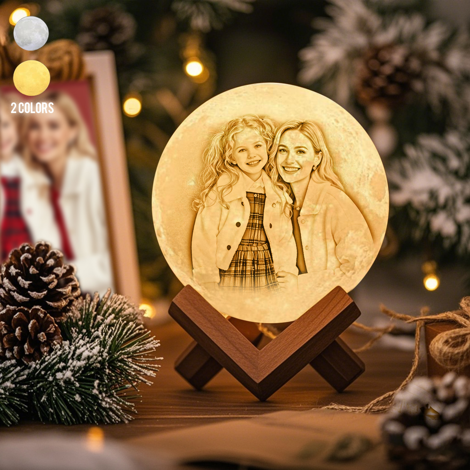 Engraved Photo Lamp Two Colors Magic Lunar Customized Earth Lamp With Text, Christmas Gift for Mom(10-15cm)