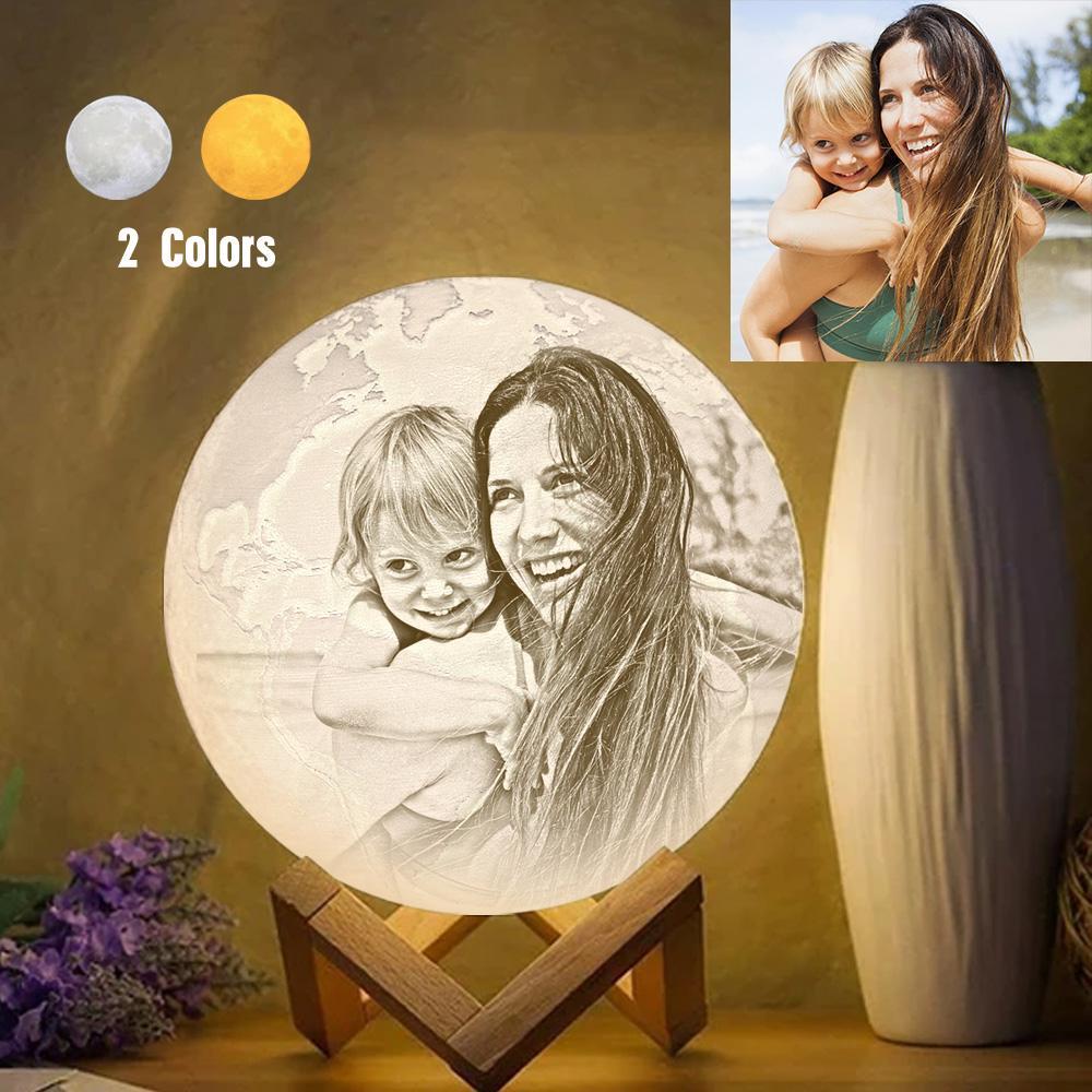 Magic Lunar Customized Earth Lamp With Text, Engraved Photo Lamp For Family - Touch Two Colors (10-20cm)