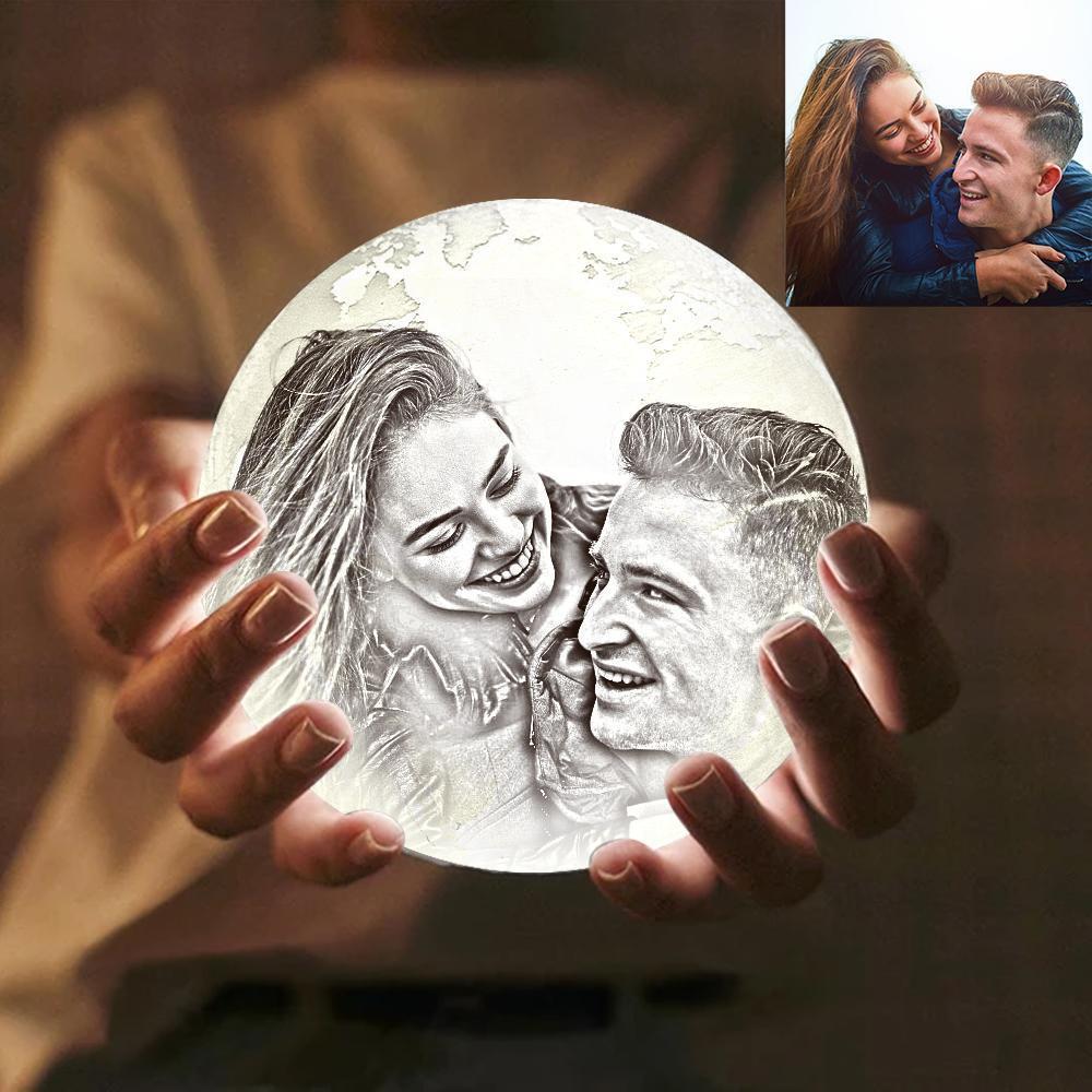 Magic Lunar Customized Earth Lamp With Text, Engraved Photo Lamp For Lover - Touch Two Colors (10-20cm)