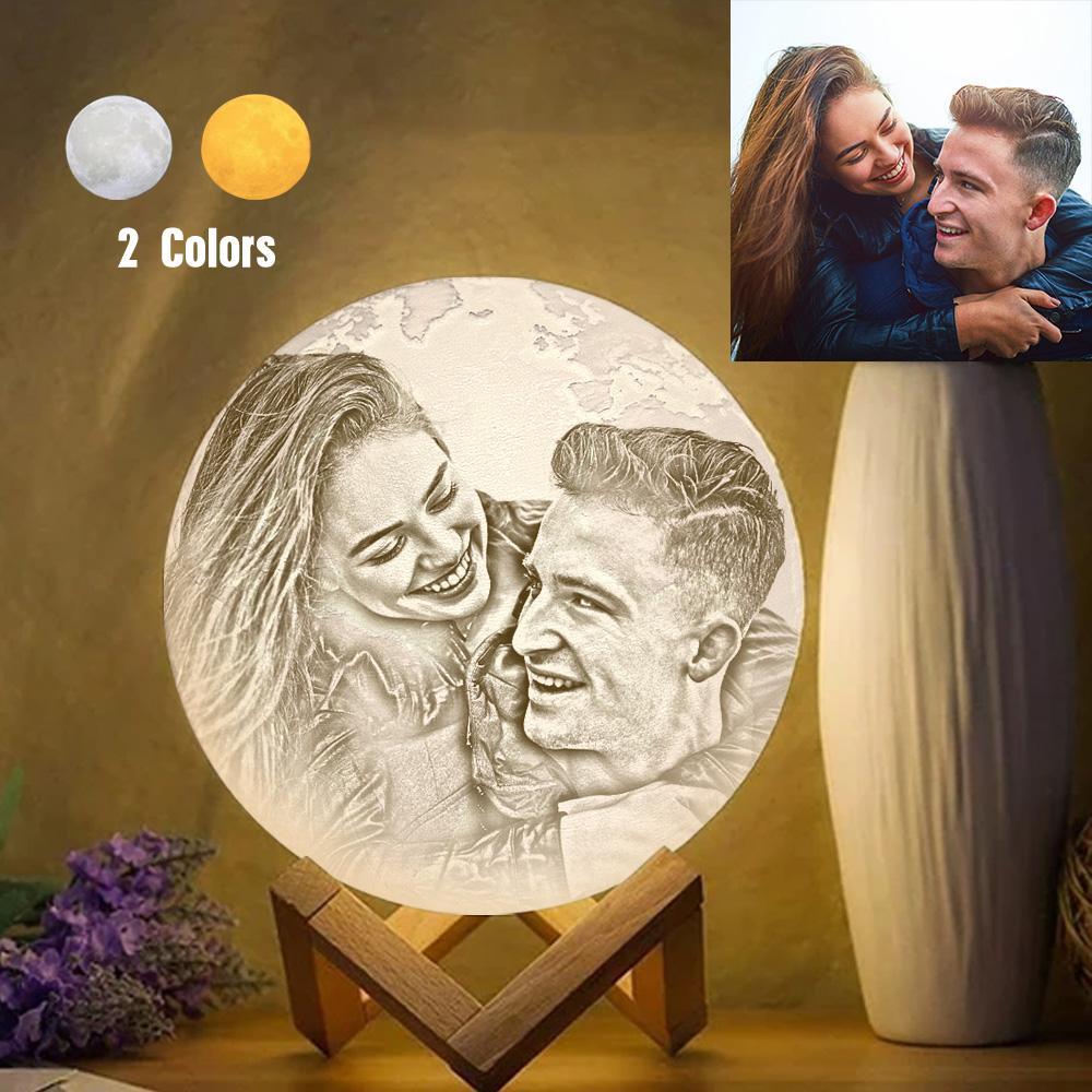 Magic Lunar Customized Earth Lamp With Text, Engraved Photo Lamp For Lover - Touch Two Colors (10-20cm)
