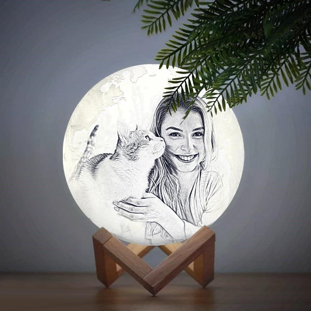 Magic Lunar Customized Pet Earth Lamp With Text, Engraved Lovely Cat Photo Lamp - Touch Two Colors (10-20cm)