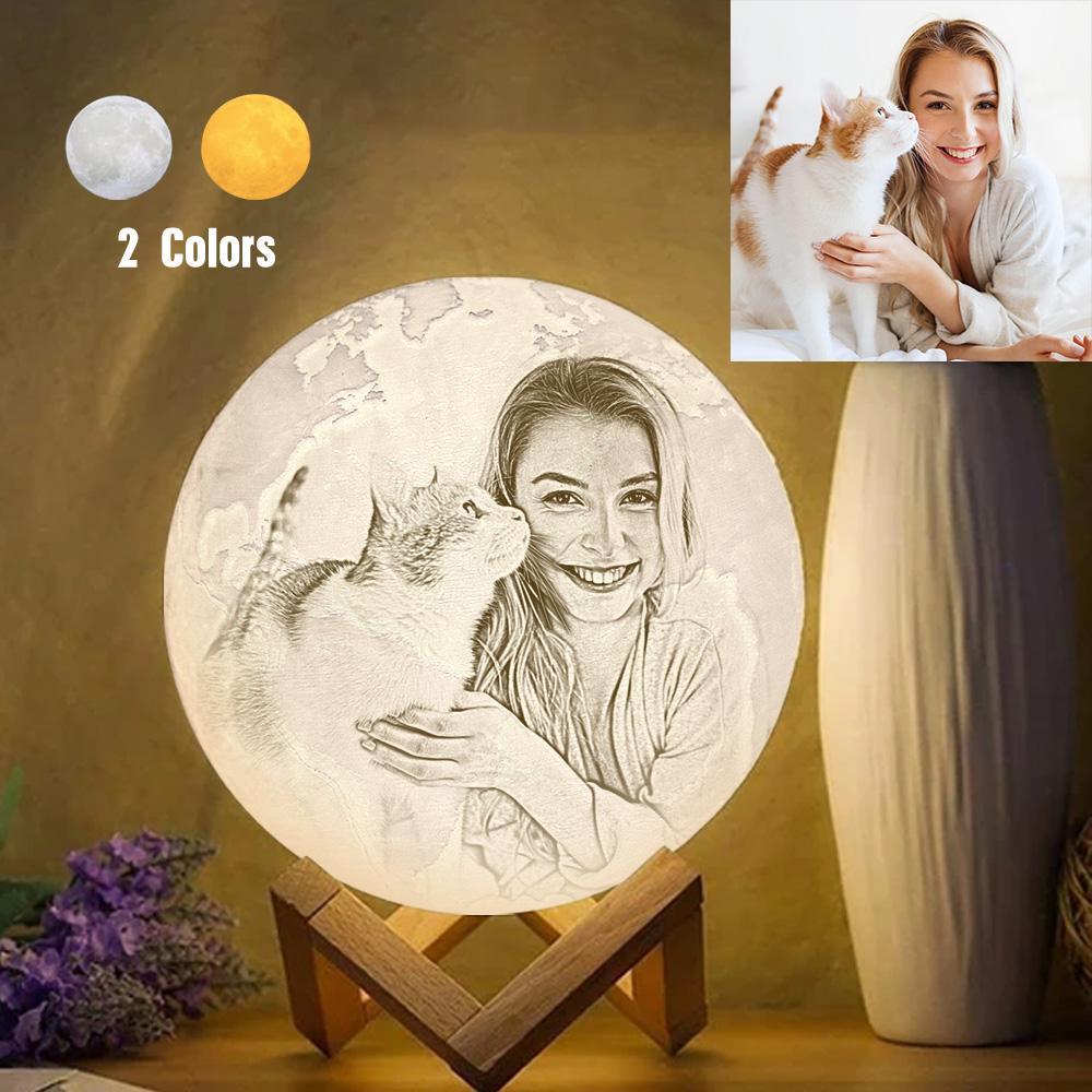 Magic Lunar Customized Pet Earth Lamp With Text, Engraved Lovely Cat Photo Lamp - Touch Two Colors (10-20cm)