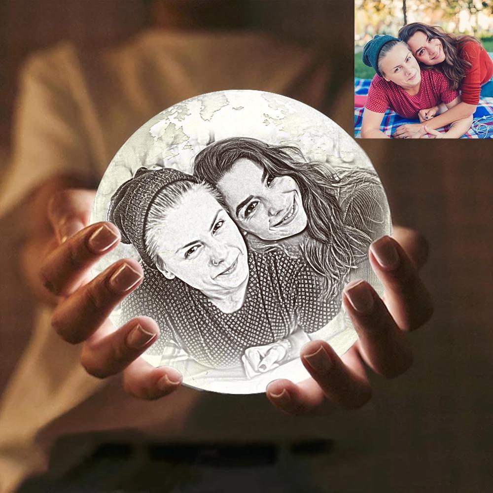 Magic Lunar Customized Earth Lamp With Text, Engraved Photo Lamp For Friend - Touch Two Colors (10-20cm)