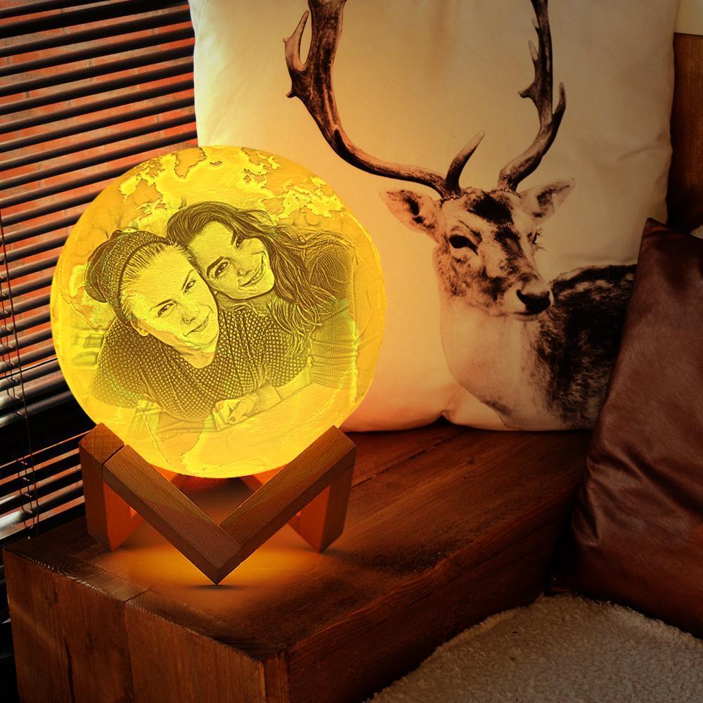 Magic Lunar Customized Earth Lamp With Text, Engraved Photo Lamp For Friend - Touch Two Colors (10-20cm)