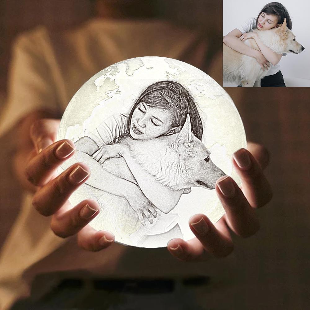 Lovely Pet Earth Light, Personalized Earth Engraved 3D Printing Earth Light - Touch Three Colors (10-20cm)