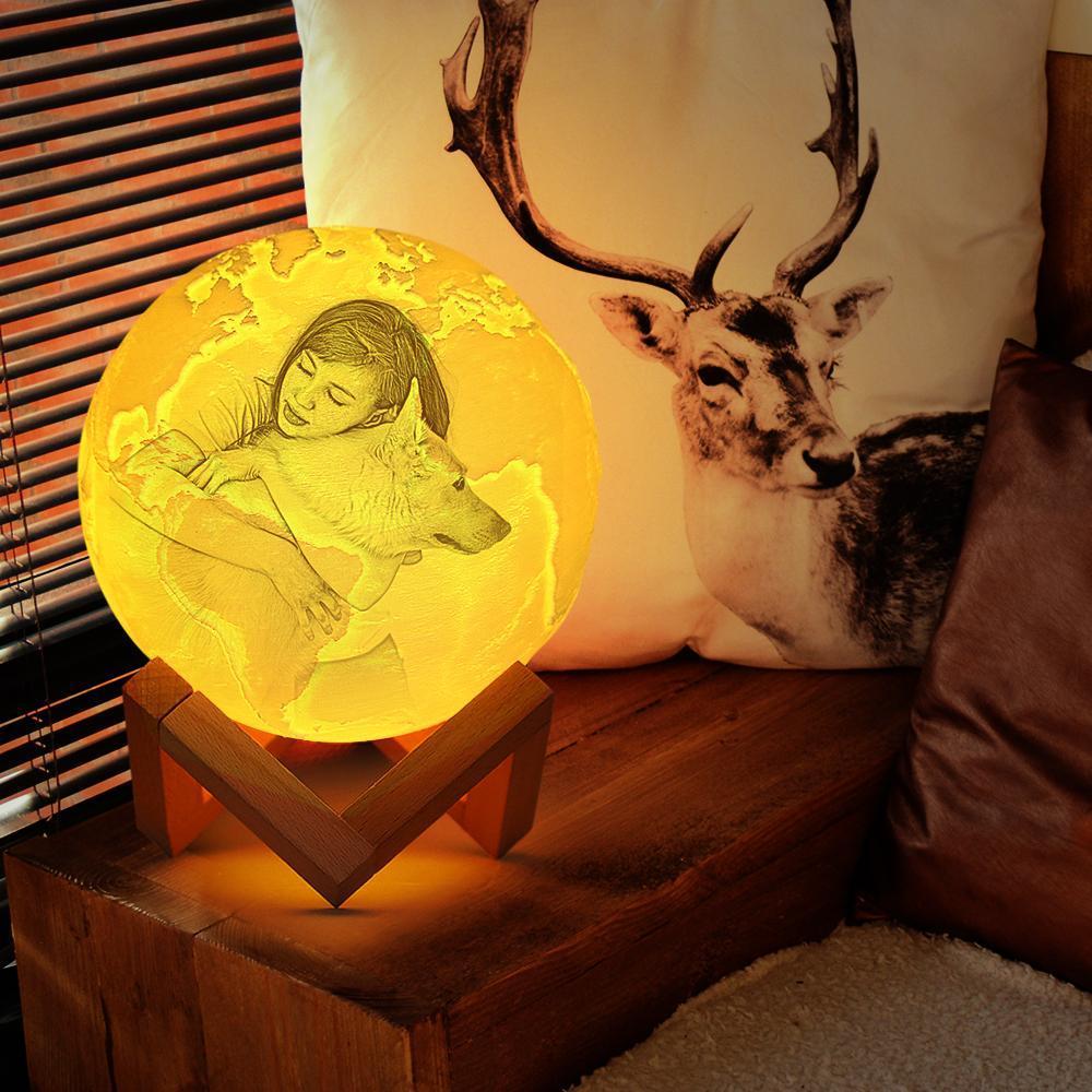 Lovely Pet Earth Light, Personalized Earth Engraved 3D Printing Earth Light - Touch Three Colors (10-20cm)