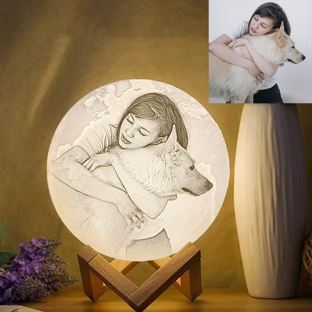 Lovely Pet Earth Light, Personalized Earth Engraved 3D Printing Earth Light - Touch Three Colors (10-20cm)