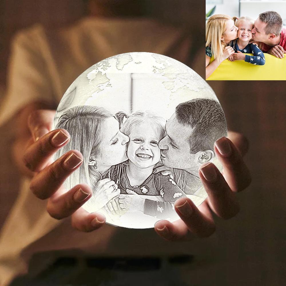Personalized Creative 3D Print photo Earth Lamp, Engraved Lamp, Gift For Family - Tap Three Colors (10-20cm)
