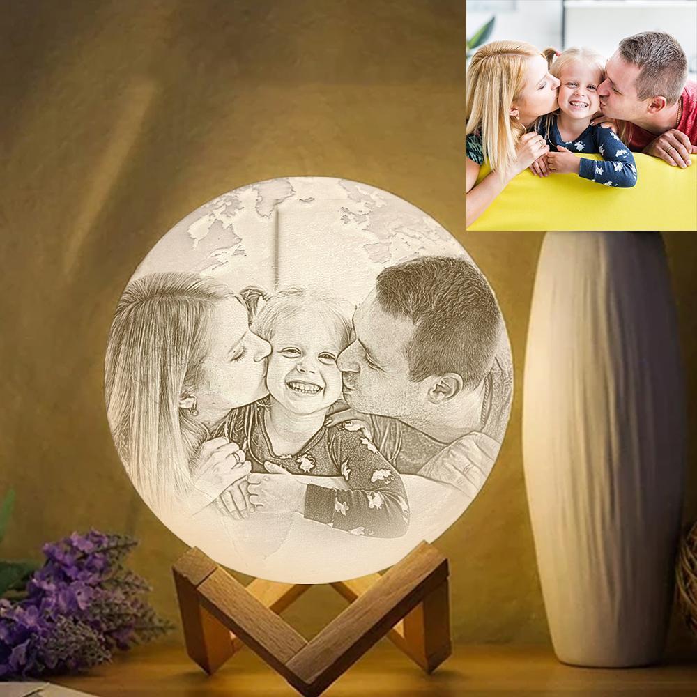 Personalized Creative 3D Print photo Earth Lamp, Engraved Lamp, Gift For Family - Tap Three Colors (10-20cm)