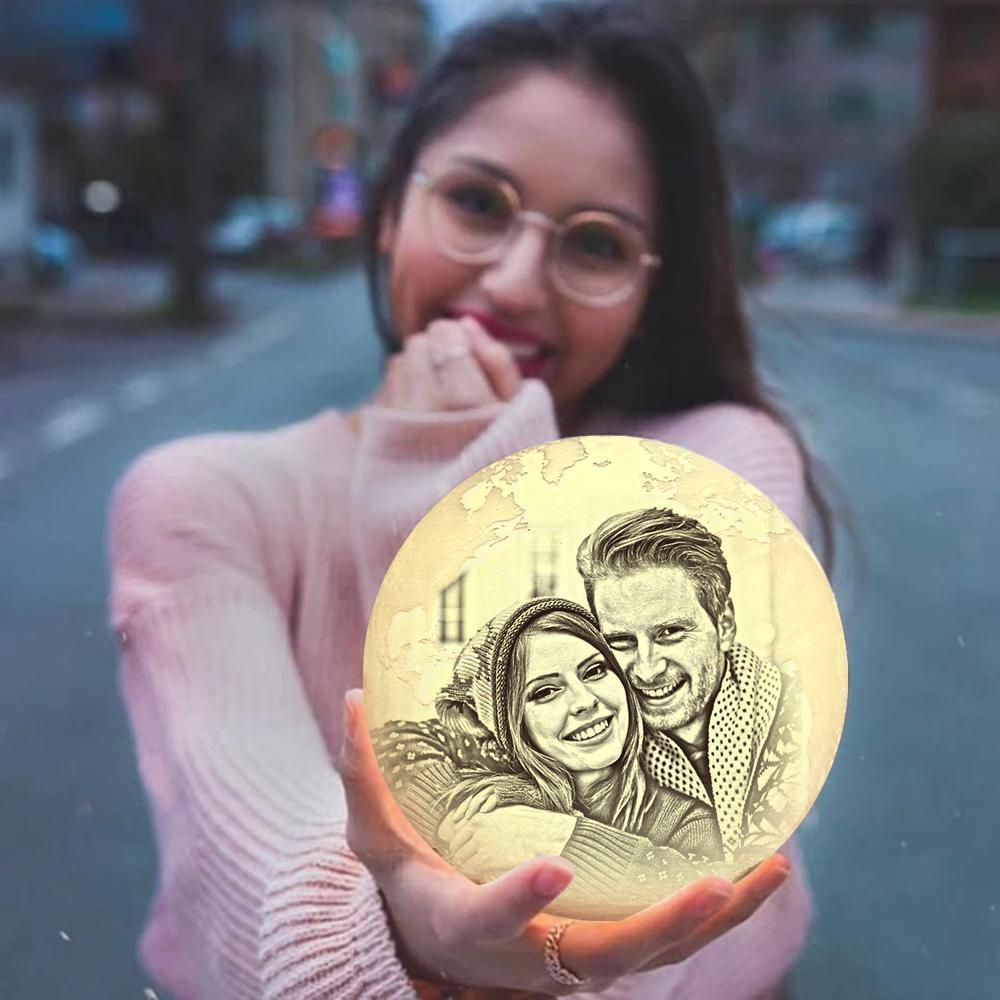 Personalized Creative 3D Print photo Earth Lamp, Lover Gifts Engraved Lamp - Tap Three Colors (10-20cm)