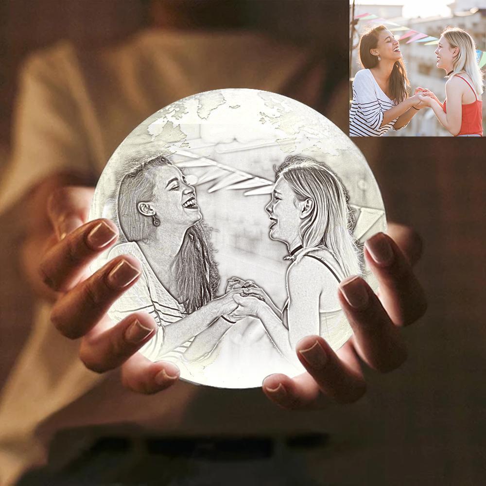 Personalized Creative 3D Print photo Earth Lamp, Engraved Lamp, Gift For Lovely Friend - Tap Three Colors (10-20cm)