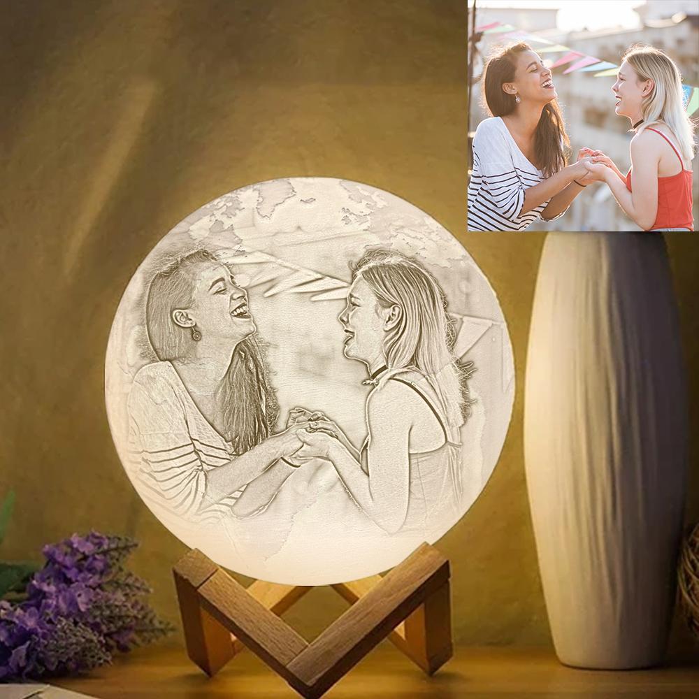 Personalized Creative 3D Print photo Earth Lamp, Engraved Lamp, Gift For Lovely Friend - Tap Three Colors (10-20cm)