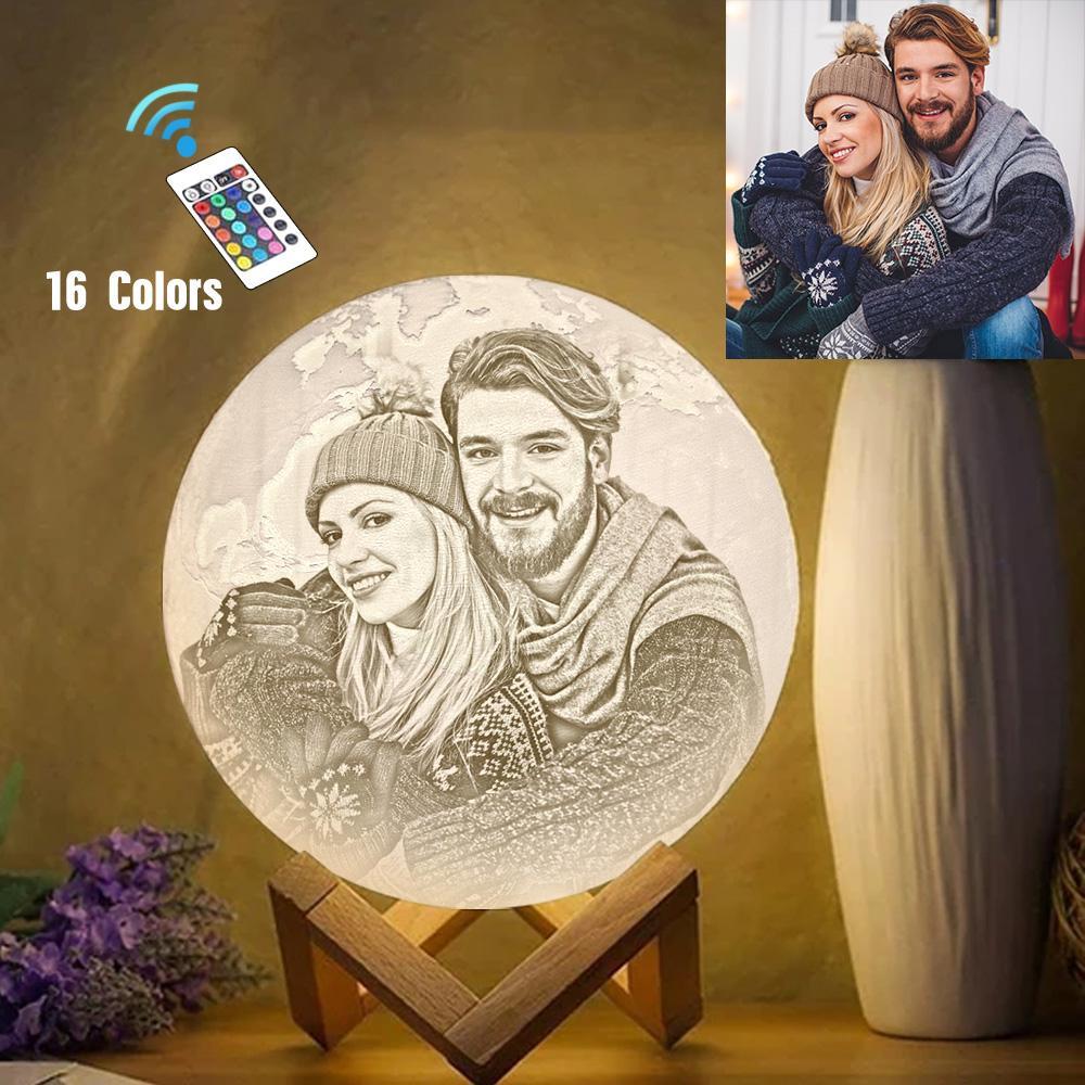 Sixteen Colors Sweet Lover Photo Engraved 3D Printing Earth Light, Lamp Earth - Remote Control (10-20cm)