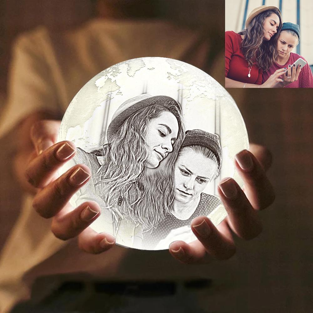 Best Friend Photo Engraved 3D Printing Earth Light, Lamp Earth - Remote Control Sixteen Colors (10-20cm)